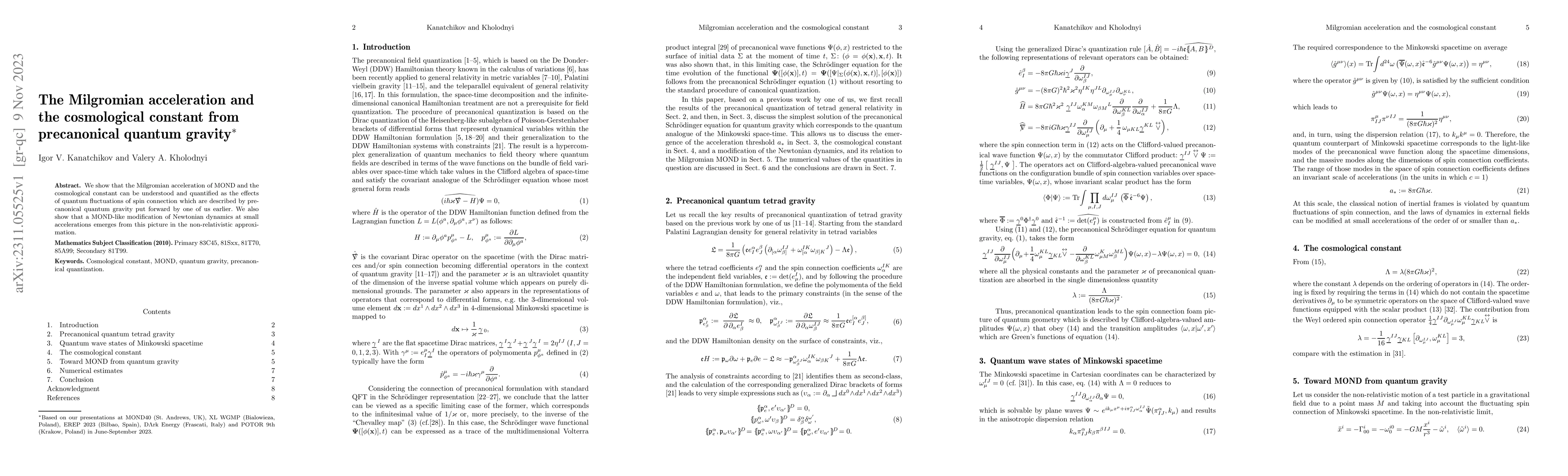 Thumbnail for The Milgromian acceleration and the cosmological constant from
  precanonical quantum gravity