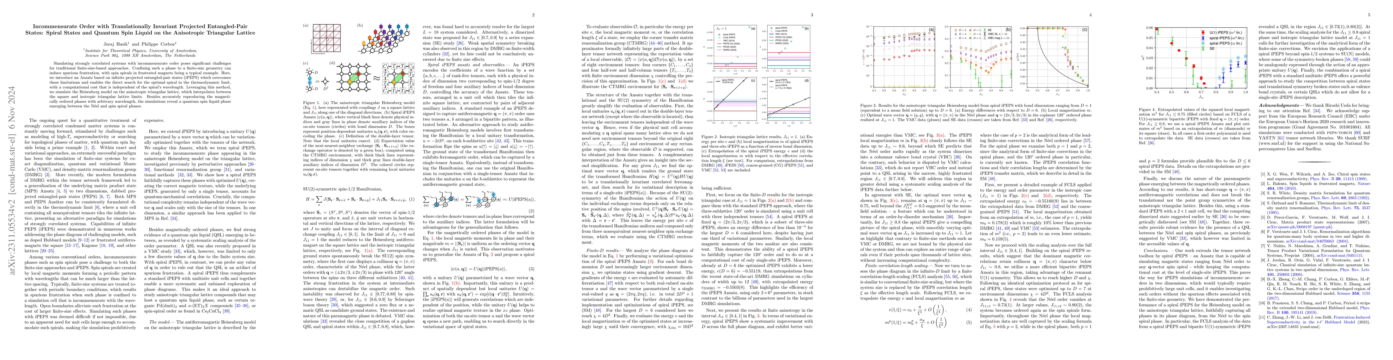 Thumbnail for Incommensurate order with translationally invariant projected
  entangled-pair states: Spiral states and quantum spin liquid on the
  anisotropic triangular lattice