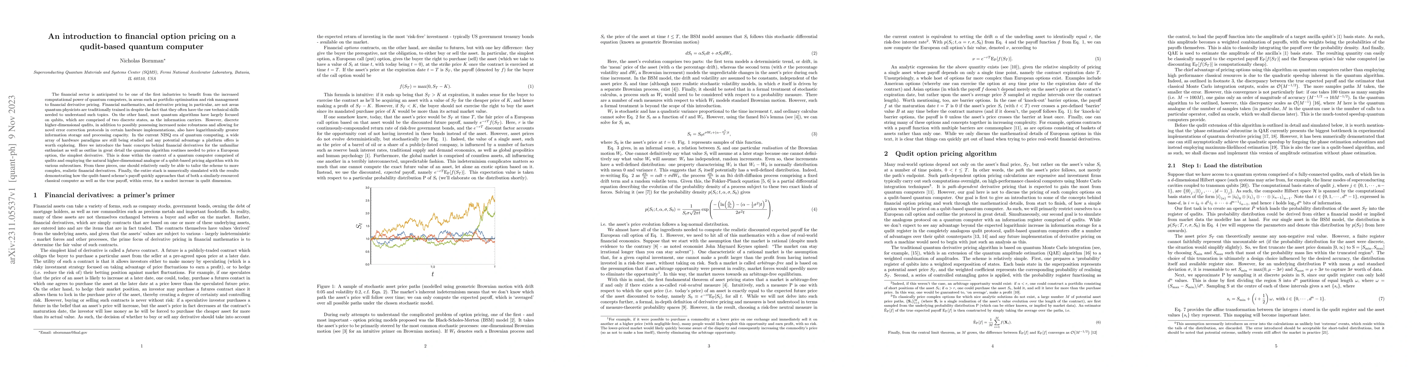 Thumbnail for An introduction to financial option pricing on a qudit-based quantum
  computer