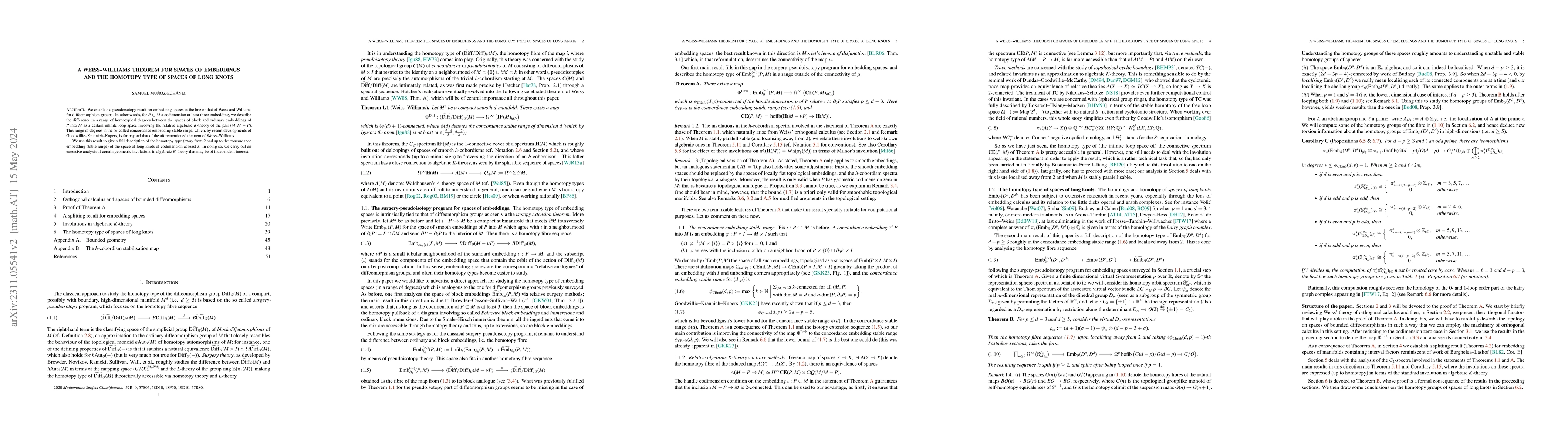 Thumbnail for A Weiss-Williams theorem for spaces of embeddings and the homotopy type
  of spaces of long knots