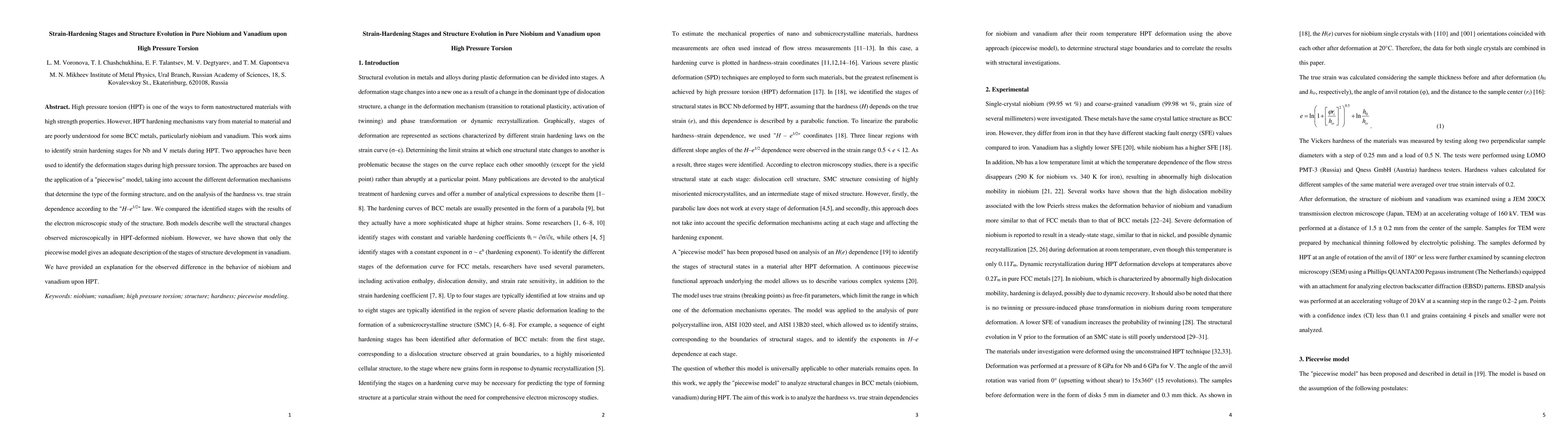 Thumbnail for Strain-Hardening Stages and Structure Evolution in Pure Niobium and
  Vanadium upon High Pressure Torsion