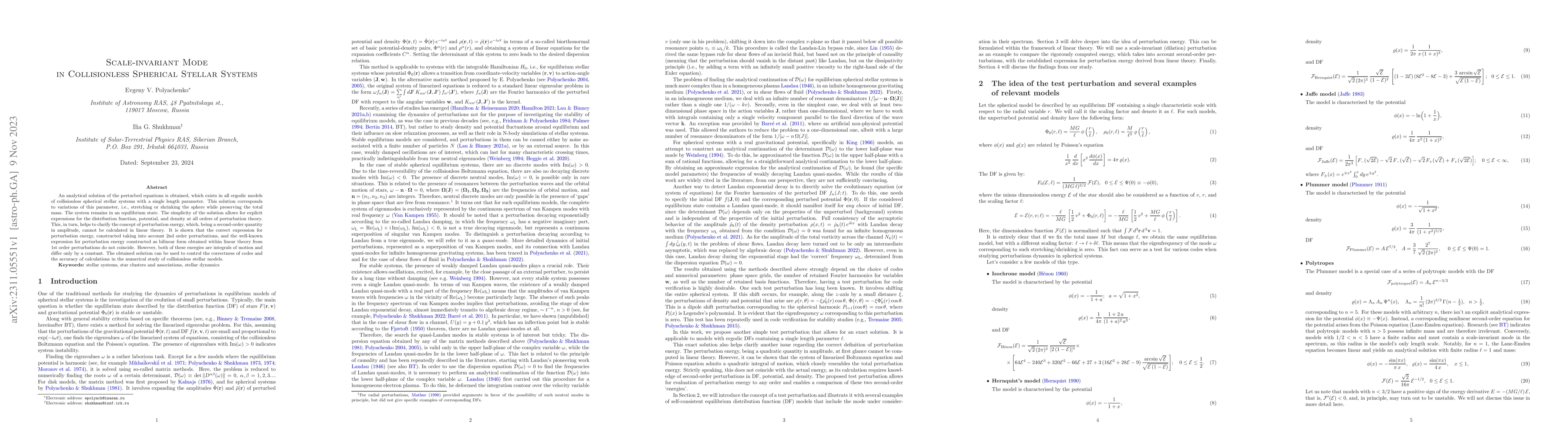 Thumbnail for Scale-invariant Mode in Collisionless Spherical Stellar Systems
