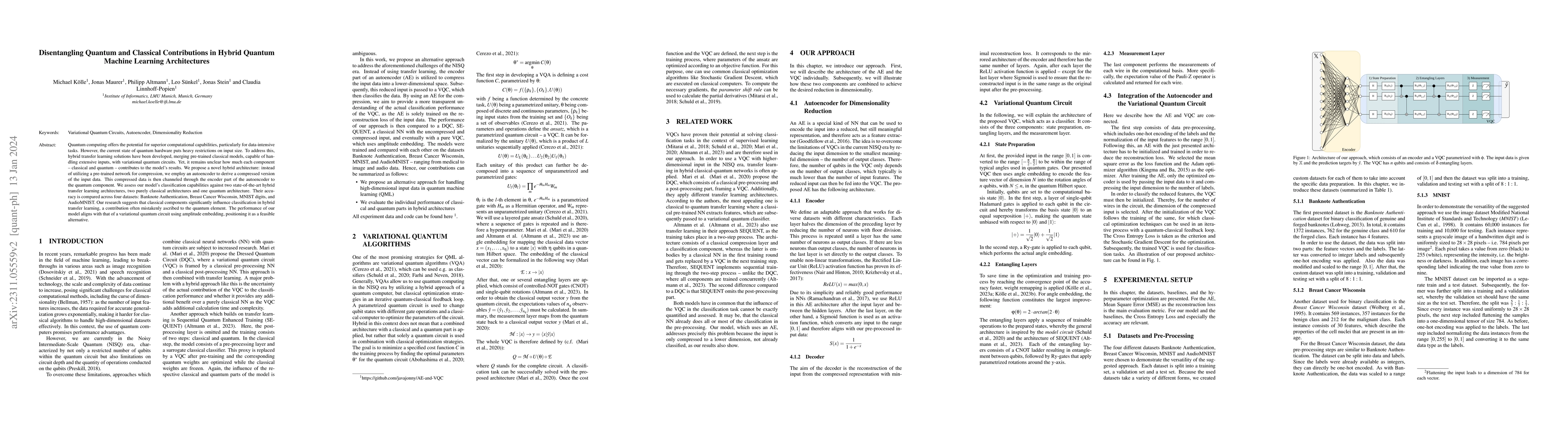 Thumbnail for Disentangling Quantum and Classical Contributions in Hybrid Quantum
  Machine Learning Architectures