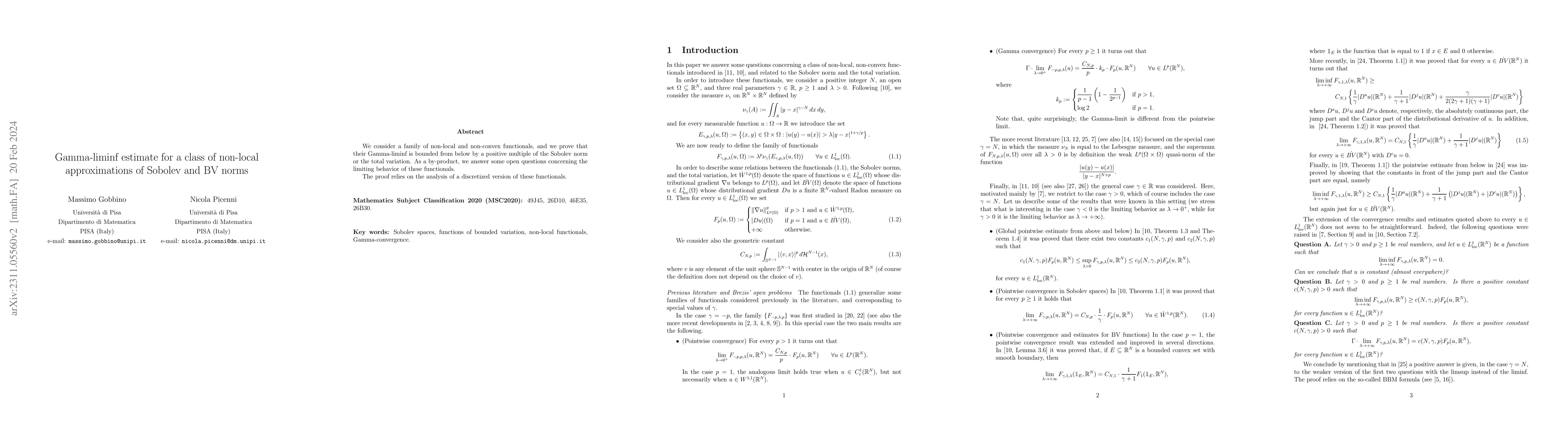 Thumbnail for Gamma-liminf estimate for a class of non-local approximations of Sobolev
  and BV norms