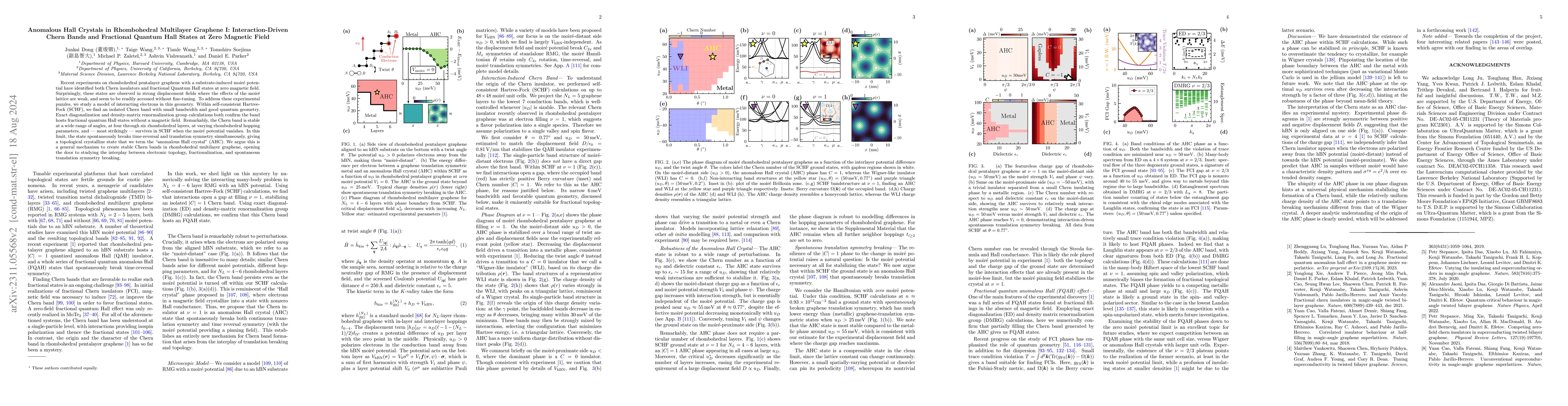 Thumbnail for Anomalous Hall Crystals in Rhombohedral Multilayer Graphene I:
  Interaction-Driven Chern Bands and Fractional Quantum Hall States at Zero
  Magnetic Field