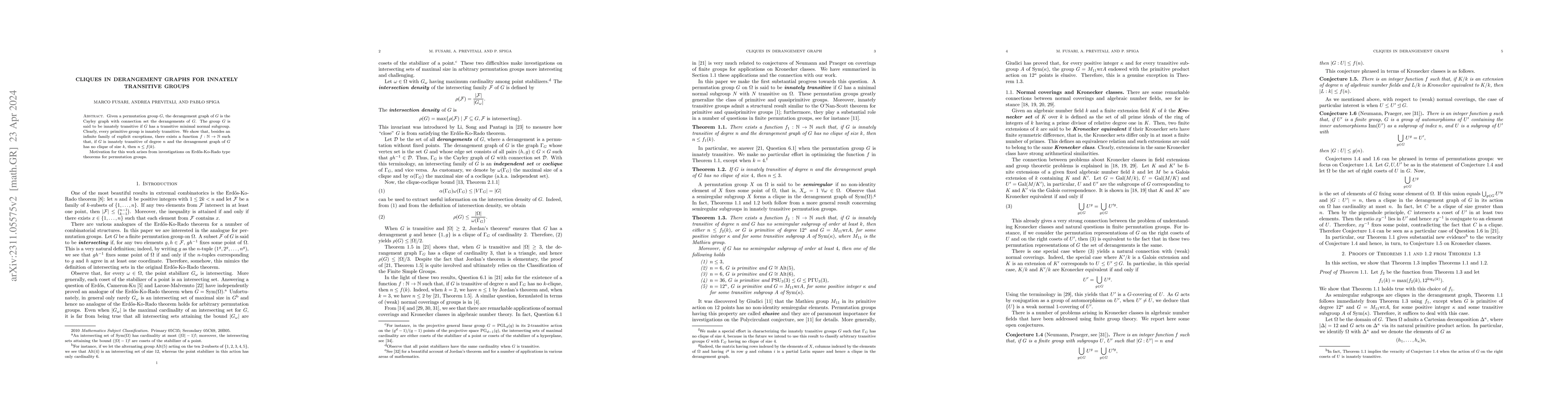 Thumbnail for Cliques in derangement graphs for innately transitive groups