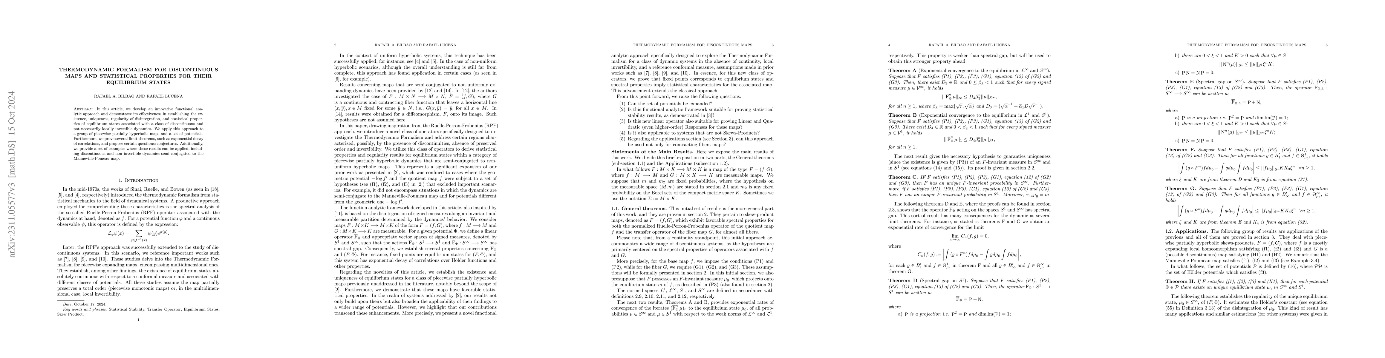Thumbnail for Thermodynamic Formalism for Discontinuous Maps and Statistical
  Properties for their Equilibrium States