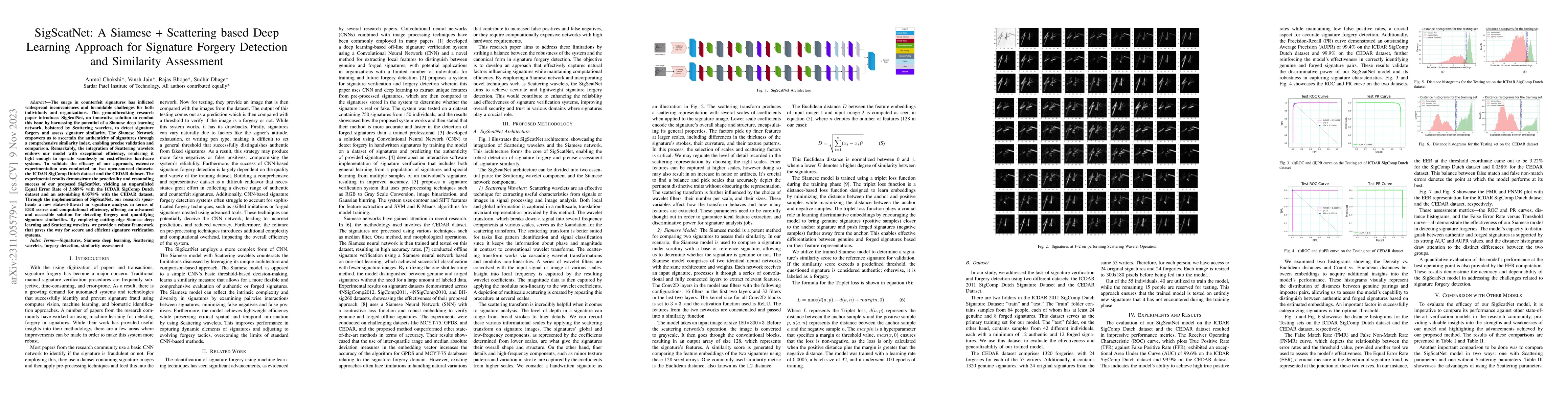 Thumbnail for SigScatNet: A Siamese + Scattering based Deep Learning Approach for
  Signature Forgery Detection and Similarity Assessment