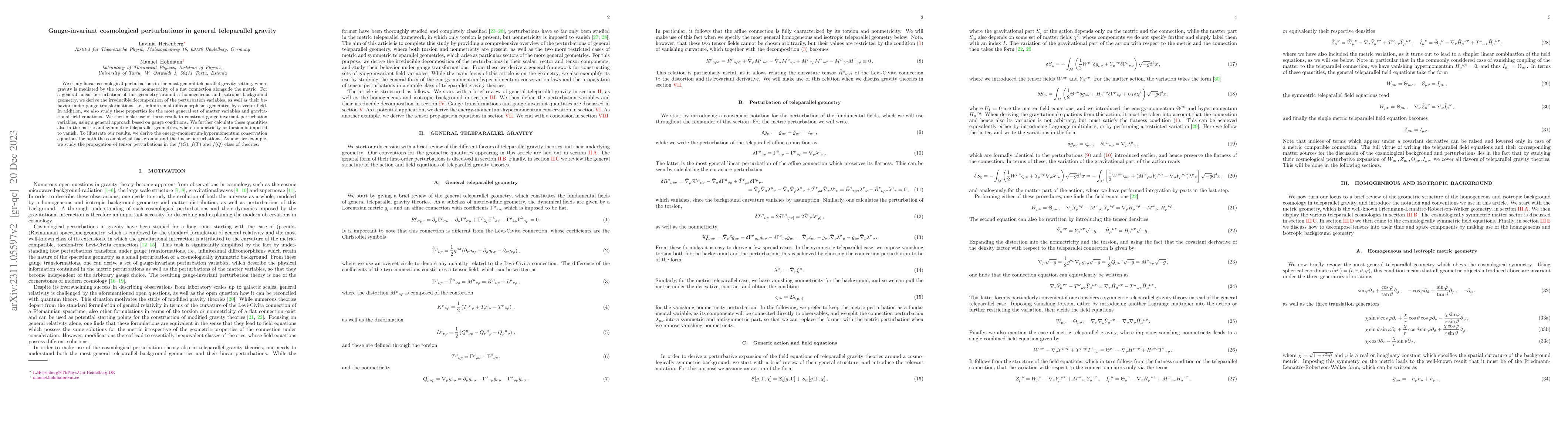 Thumbnail for Gauge-invariant cosmological perturbations in general teleparallel
  gravity
