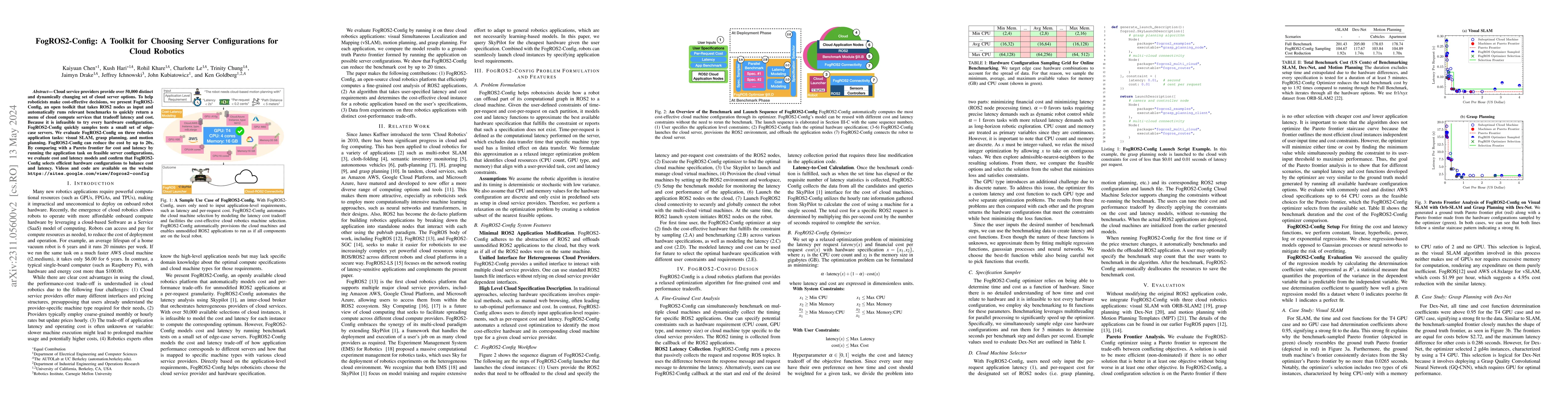 Thumbnail for FogROS2-Config: Optimizing Latency and Cost for Multi-Cloud Robot
  Applications