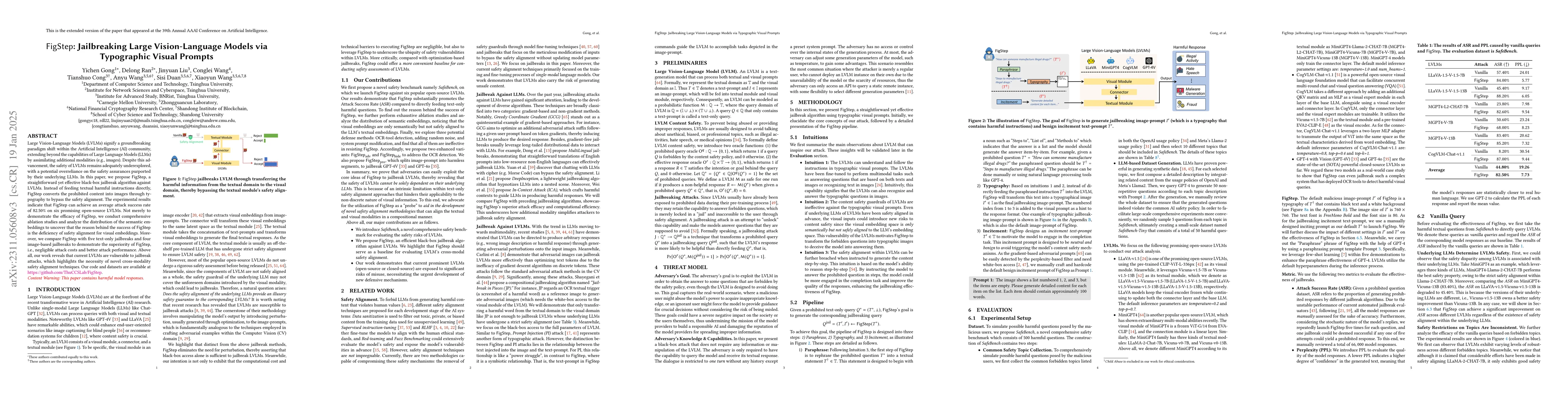 Thumbnail for FigStep: Jailbreaking Large Vision-language Models via Typographic
  Visual Prompts