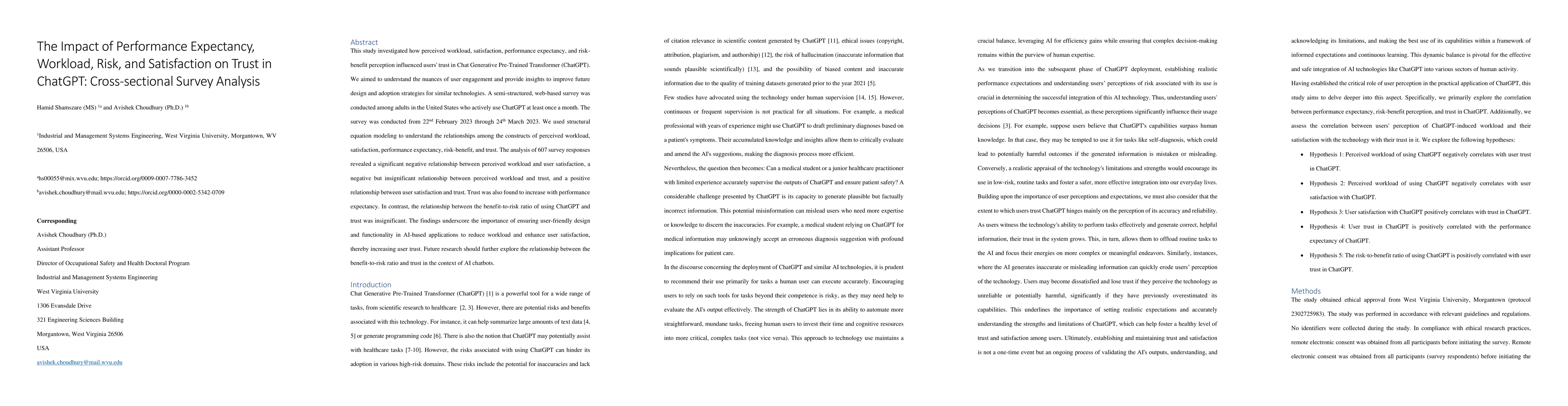Thumbnail for The Impact of Performance Expectancy, Workload, Risk, and Satisfaction
  on Trust in ChatGPT: Cross-sectional Survey Analysis