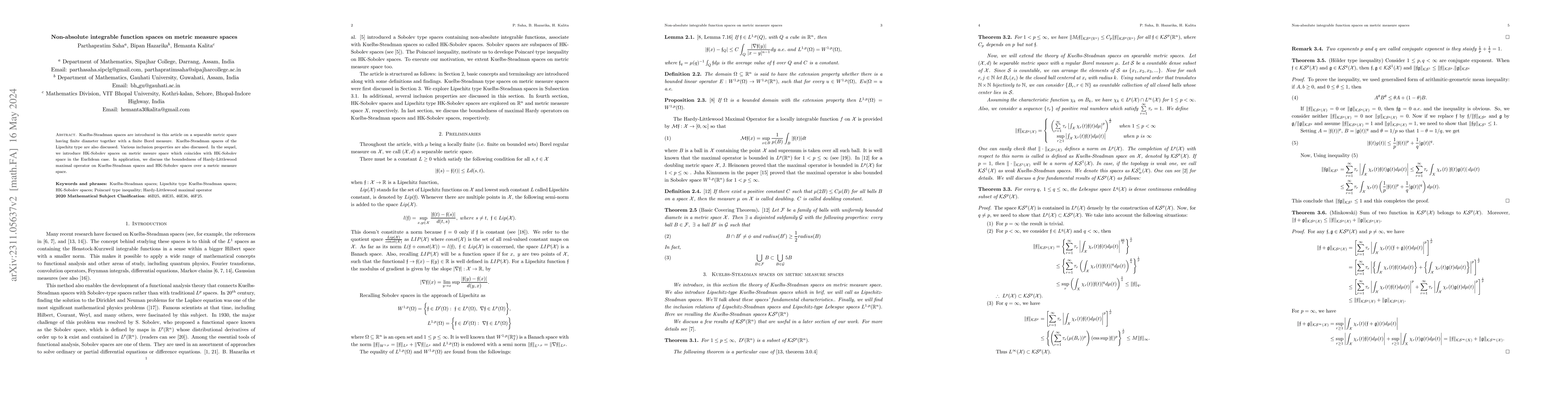 Thumbnail for Non-absolute integrable function spaces on metric measure spaces