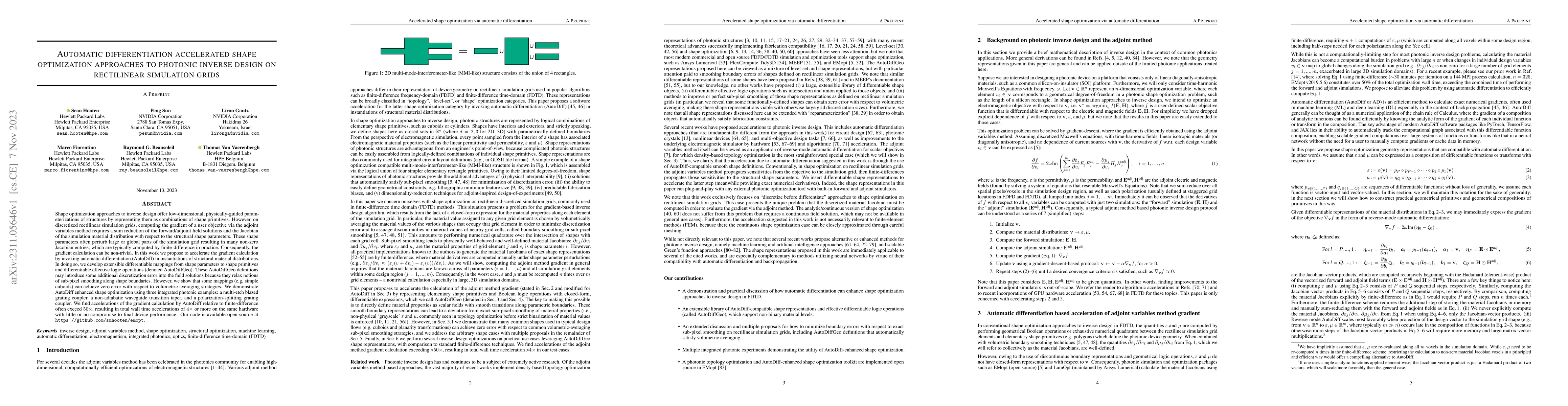 Thumbnail for Automatic differentiation accelerated shape optimization approaches to
  photonic inverse design on rectilinear simulation grids