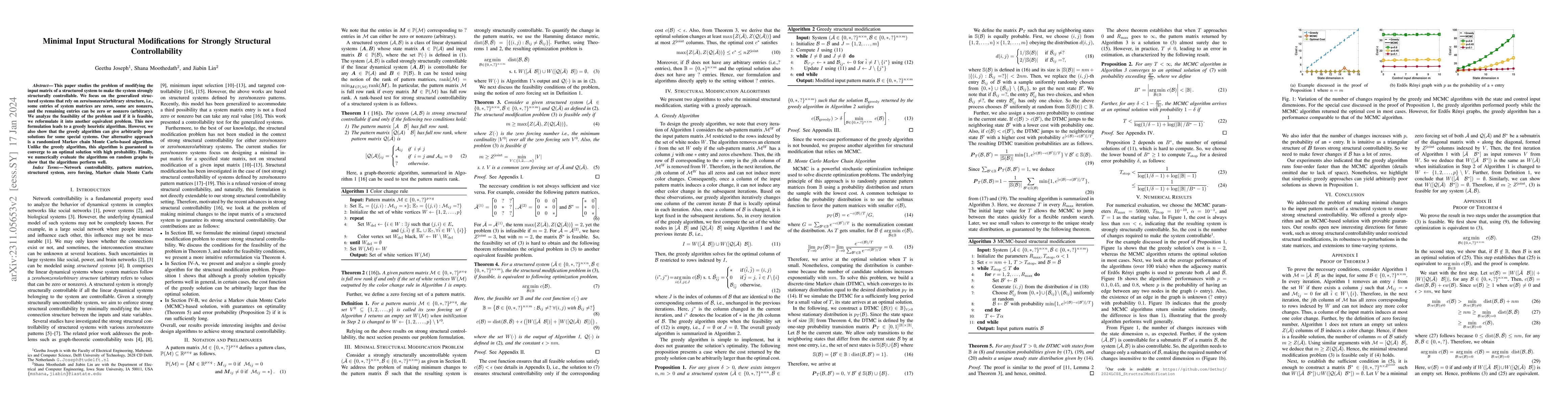 Thumbnail for Minimal Input Structural Modifications for Strongly Structural
  Controllability
