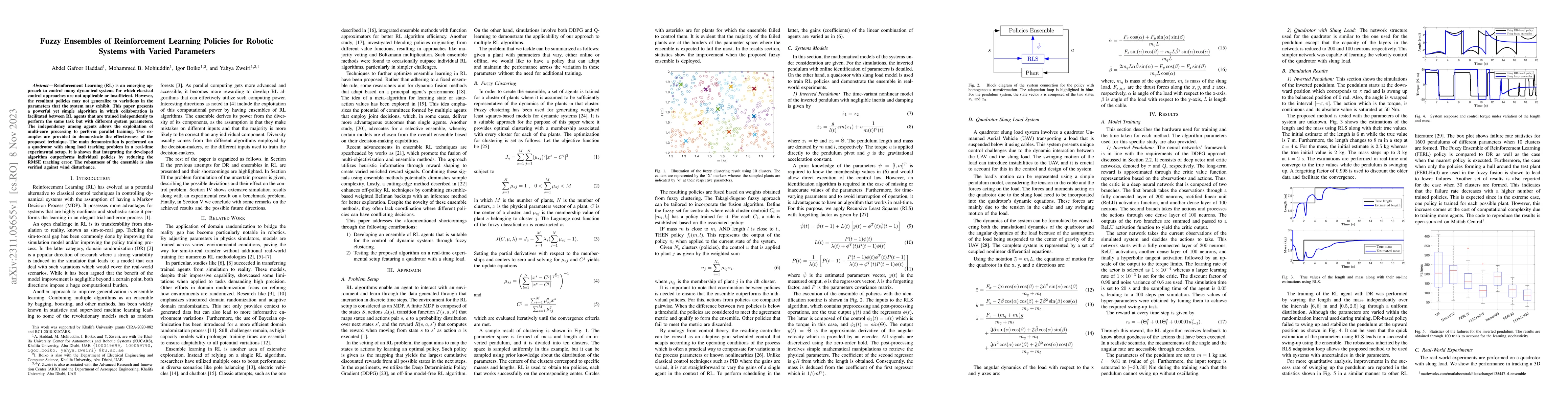 Thumbnail for Fuzzy Ensembles of Reinforcement Learning Policies for Robotic Systems
  with Varied Parameters