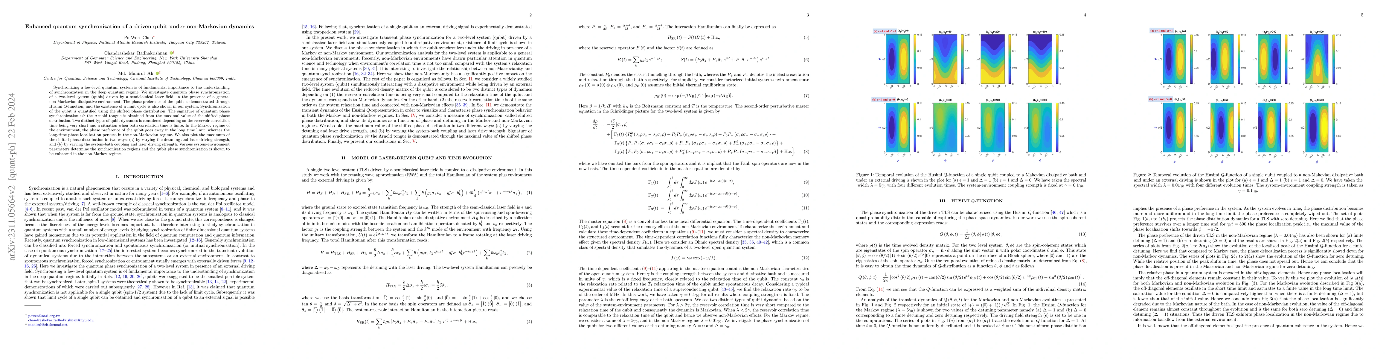 Thumbnail for Enhanced quantum synchronization of a driven qubit under non-Markovian
  dynamics