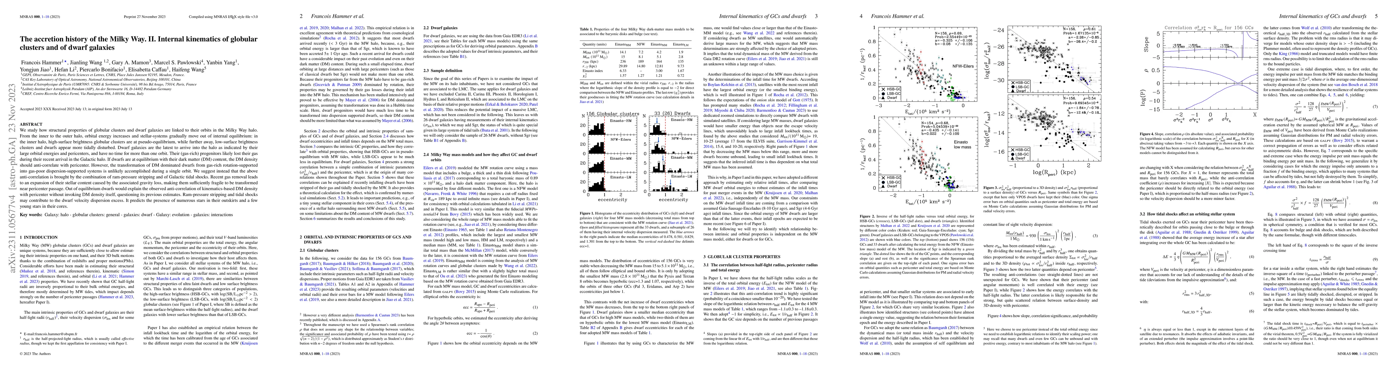 Thumbnail for The accretion history of the Milky Way. II. Internal kinematics of
  globular clusters and of dwarf galaxies