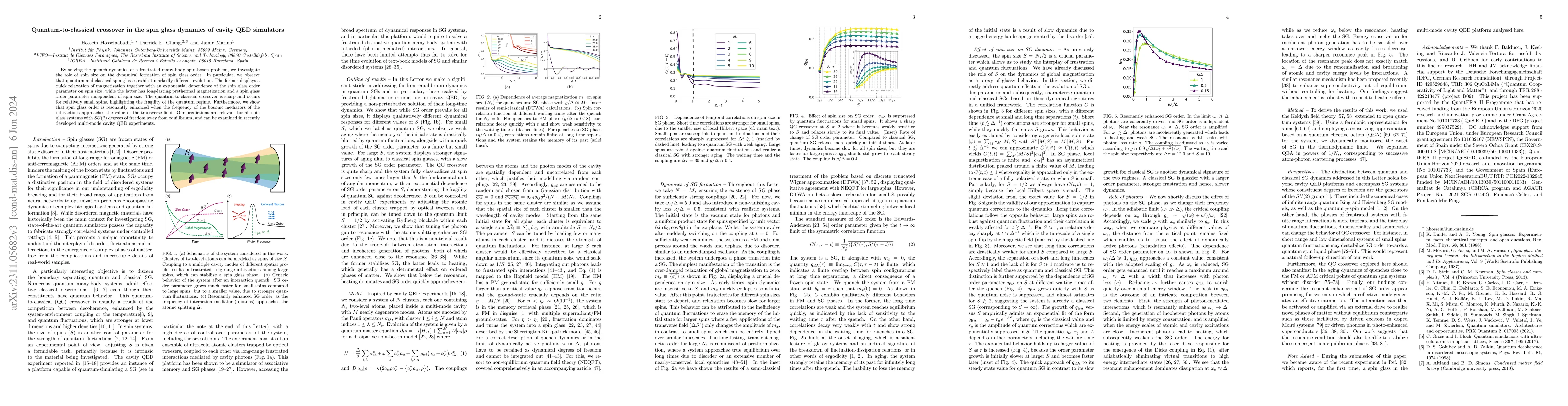 Thumbnail for Quantum-to-classical crossover in the spin glass dynamics of cavity QED
  simulators