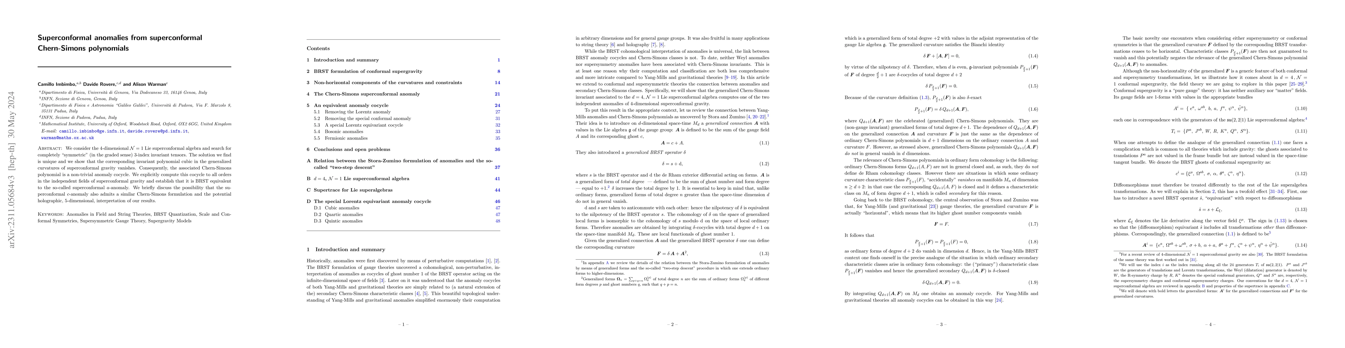 Thumbnail for Superconformal anomalies from superconformal Chern-Simons polynomials