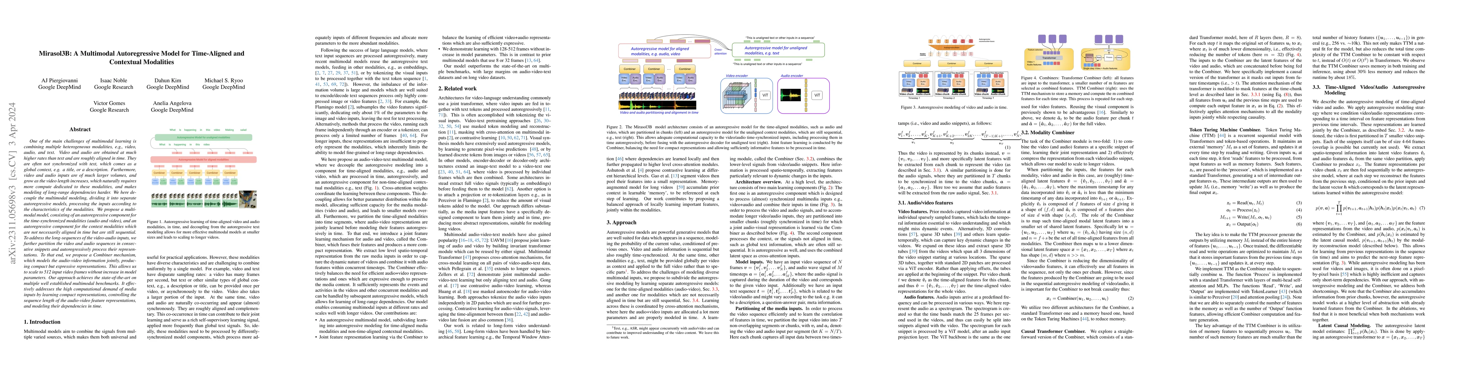 Thumbnail for Mirasol3B: A Multimodal Autoregressive model for time-aligned and
  contextual modalities