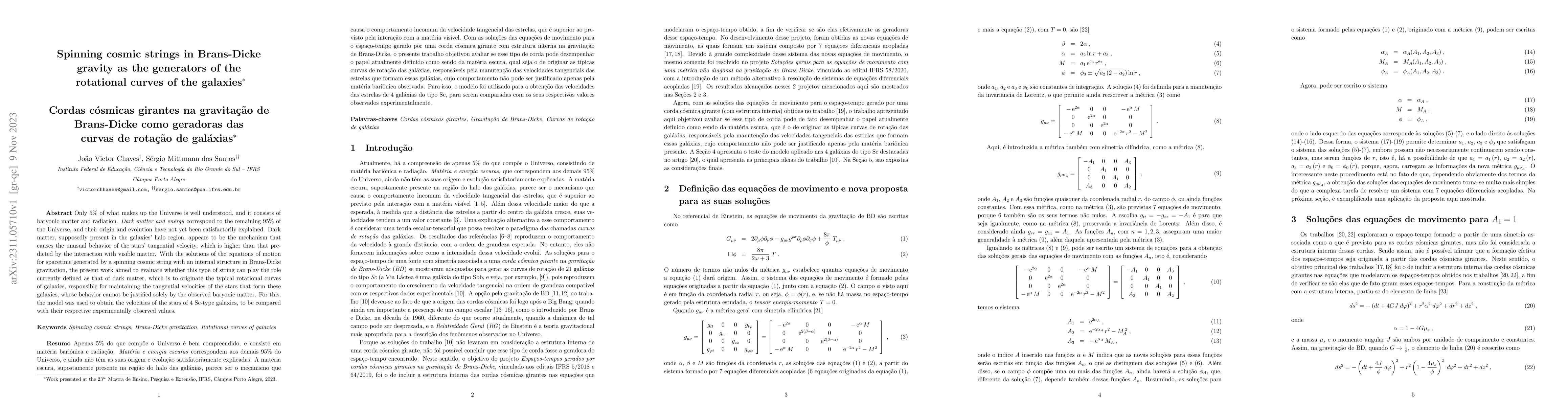 Thumbnail for Spinning cosmic strings in Brans-Dicke gravity as the generators of the
  rotational curves of the galaxies