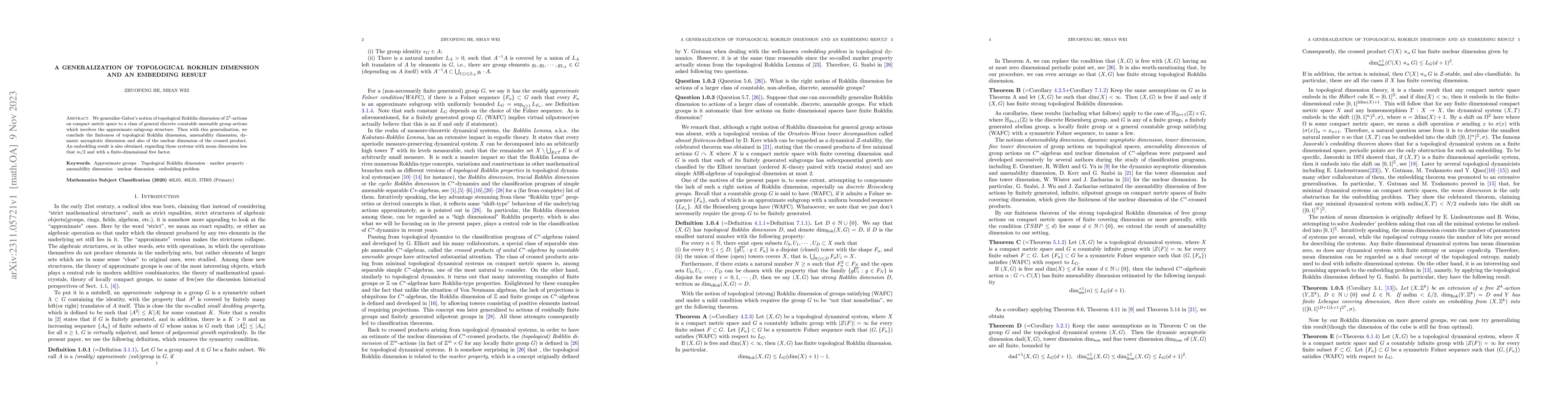 Thumbnail for A generalization of topological Rokhlin dimension and an embedding
  result