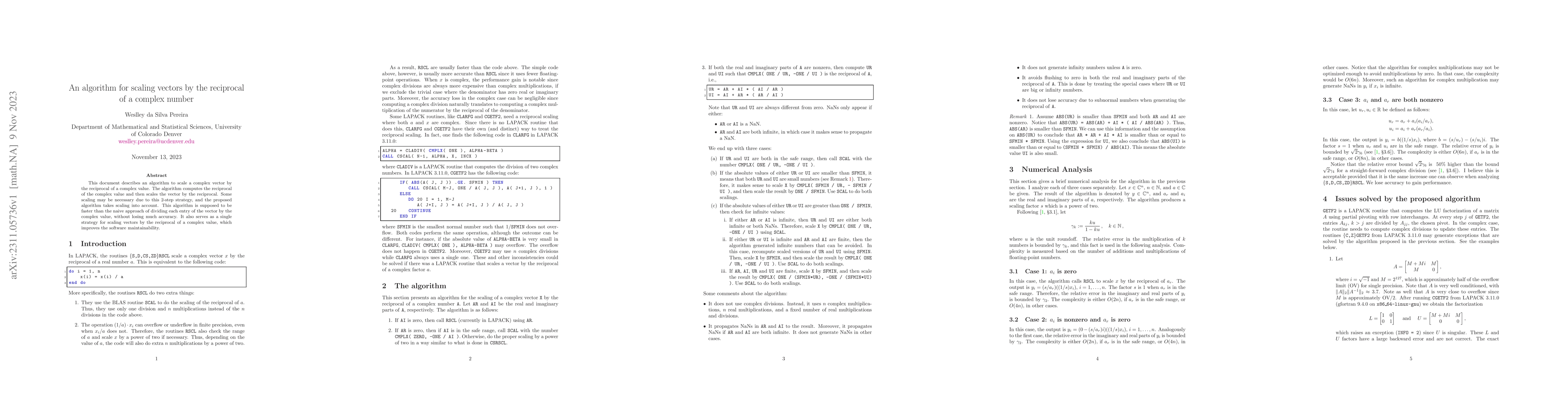 Thumbnail for An algorithm for scaling vectors by the reciprocal of a complex number