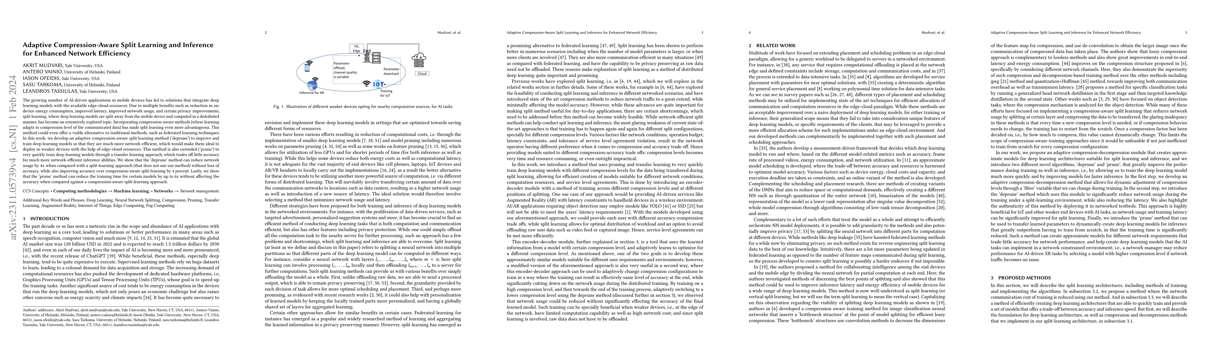 Thumbnail for Adaptive Compression-Aware Split Learning and Inference for Enhanced
  Network Efficiency