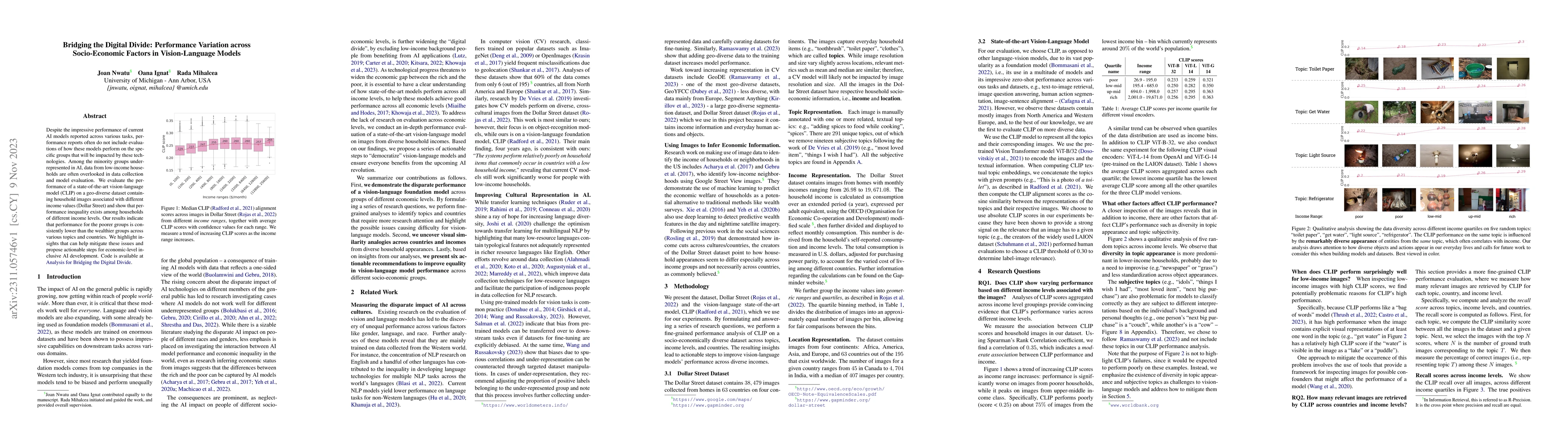 Thumbnail for Bridging the Digital Divide: Performance Variation across Socio-Economic
  Factors in Vision-Language Models