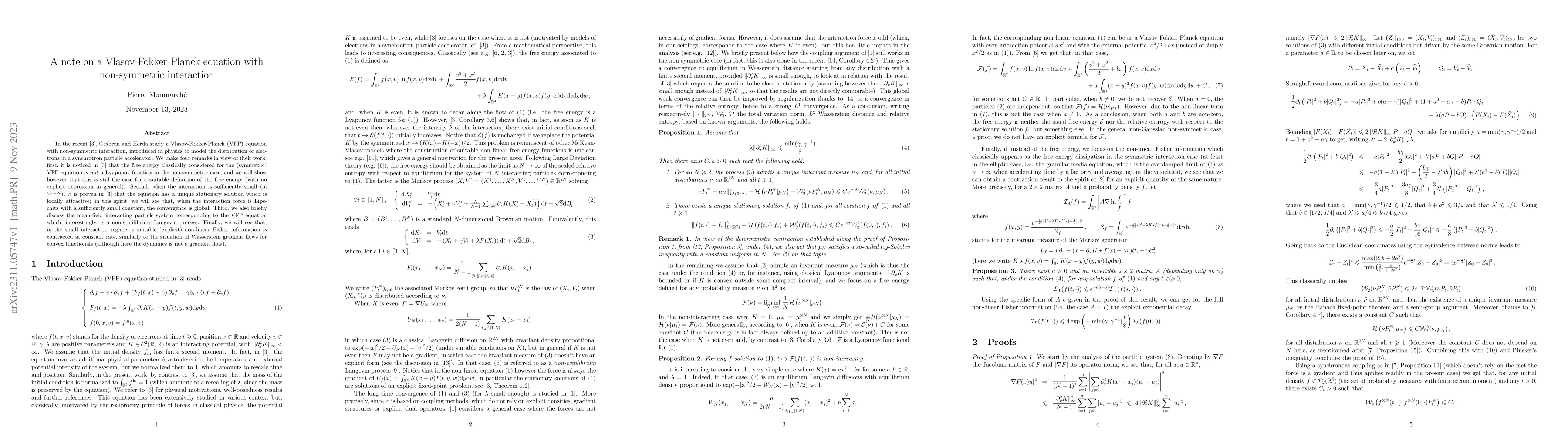 Thumbnail for A note on a Vlasov-Fokker-Planck equation with non-symmetric interaction