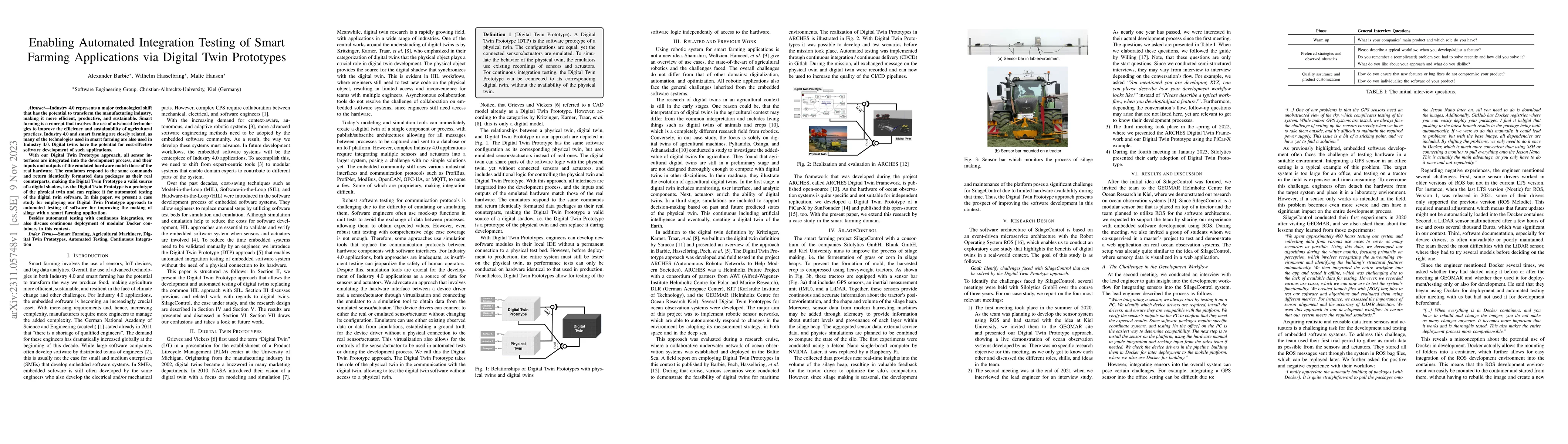 Thumbnail for Enabling Automated Integration Testing of Smart Farming Applications via
  Digital Twin Prototypes