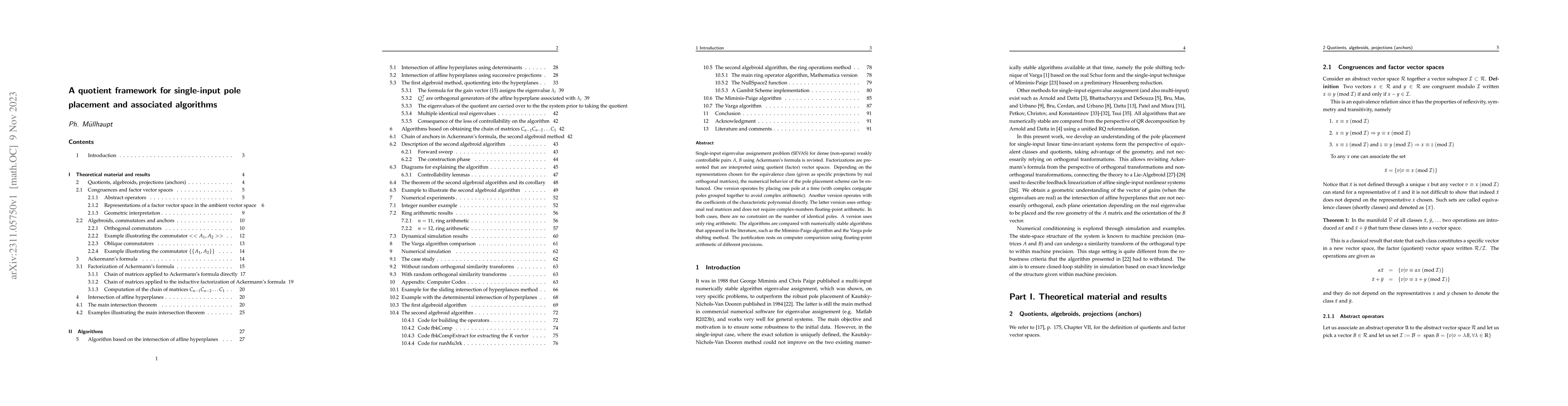 Thumbnail for A quotient framework for single-input pole placement and associated
  algorithms