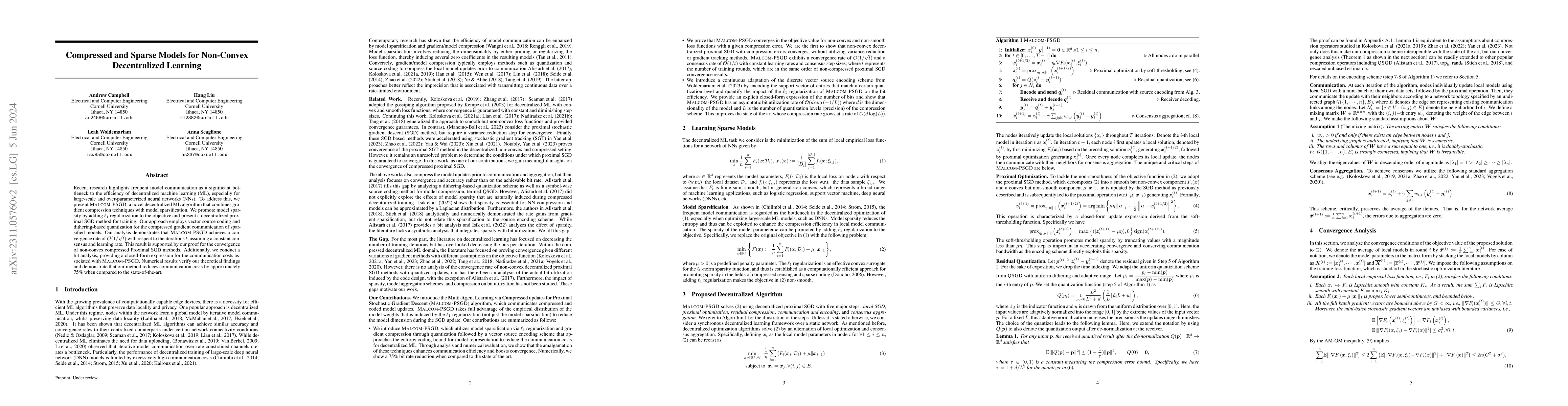 Thumbnail for Compressed and Sparse Models for Non-Convex Decentralized Learning