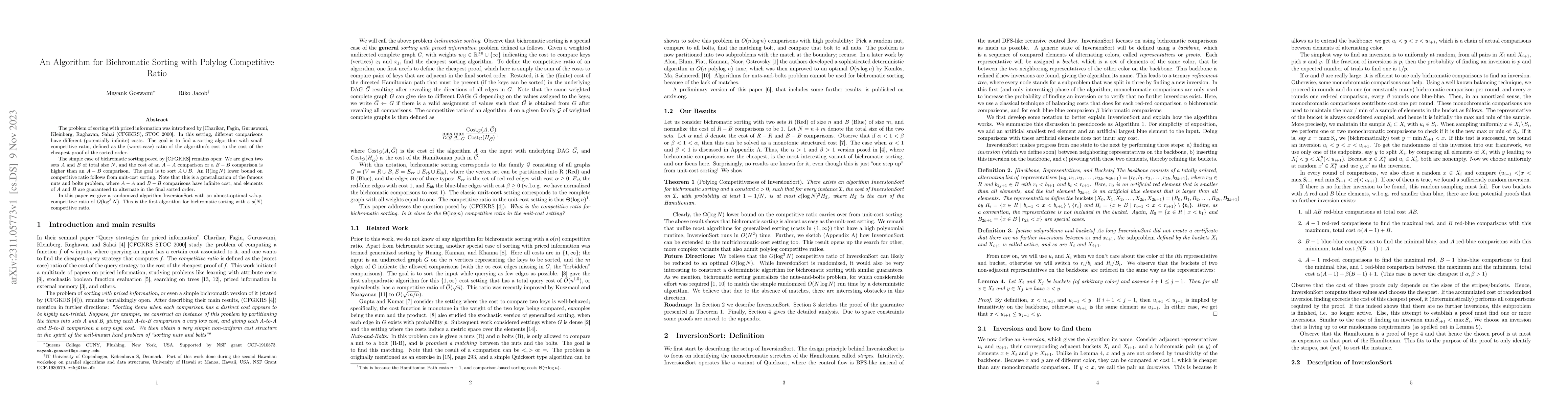 Thumbnail for An Algorithm for Bichromatic Sorting with Polylog Competitive Ratio