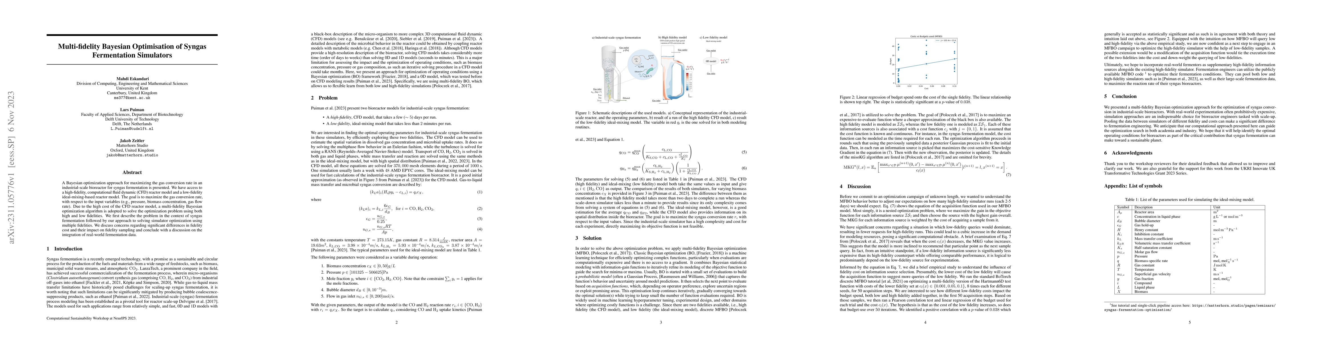 Thumbnail for Multi-fidelity Bayesian Optimisation of Syngas Fermentation Simulators