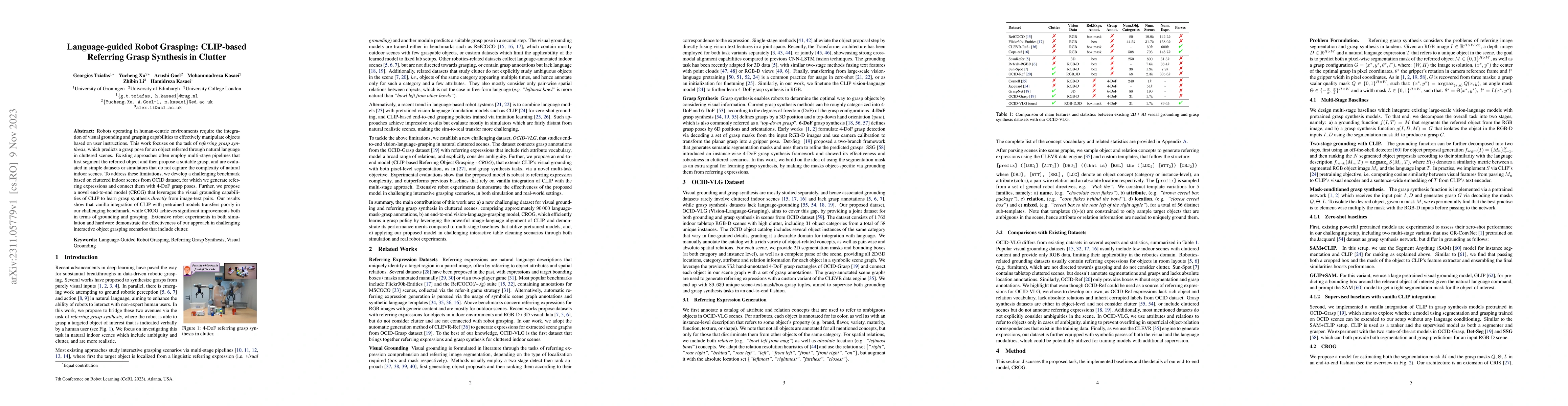 Thumbnail for Language-guided Robot Grasping: CLIP-based Referring Grasp Synthesis in
  Clutter