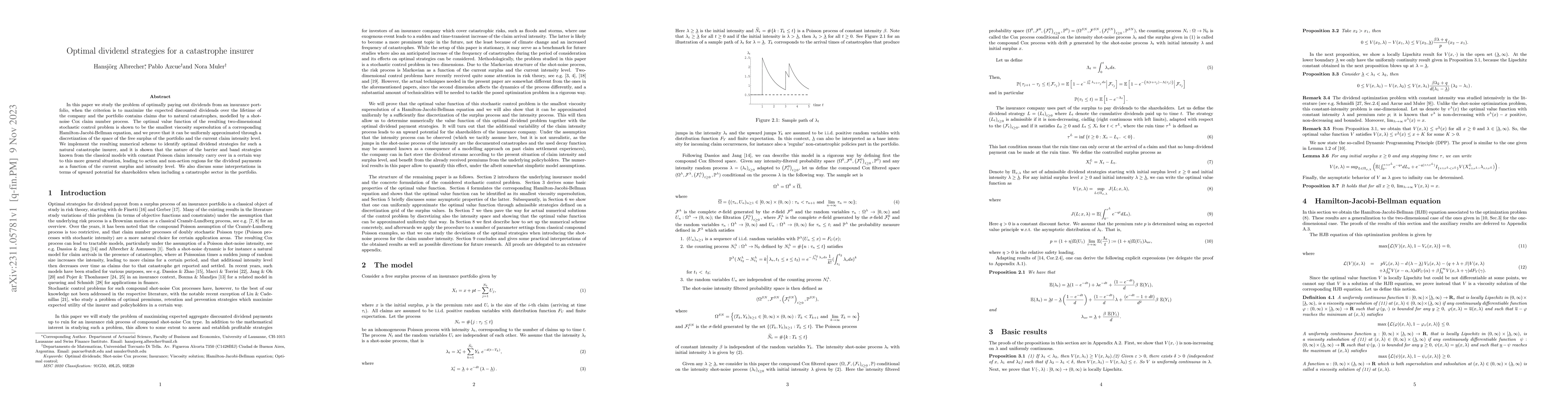 Thumbnail for Optimal dividend strategies for a catastrophe insurer