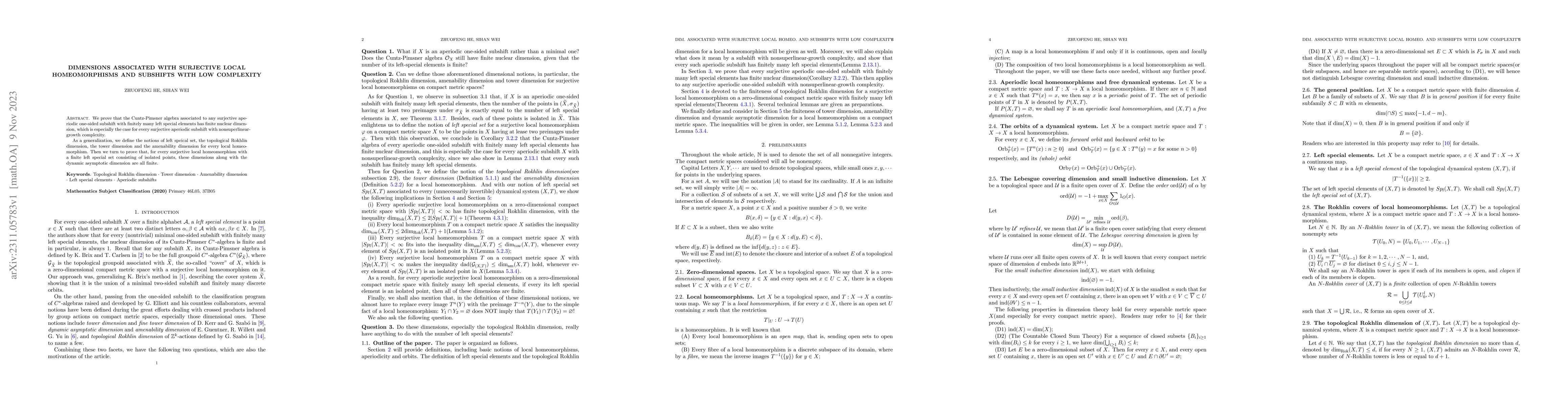 Thumbnail for Dimensions associated with surjective local homeomorphisms and subshifts
  with low complexity
