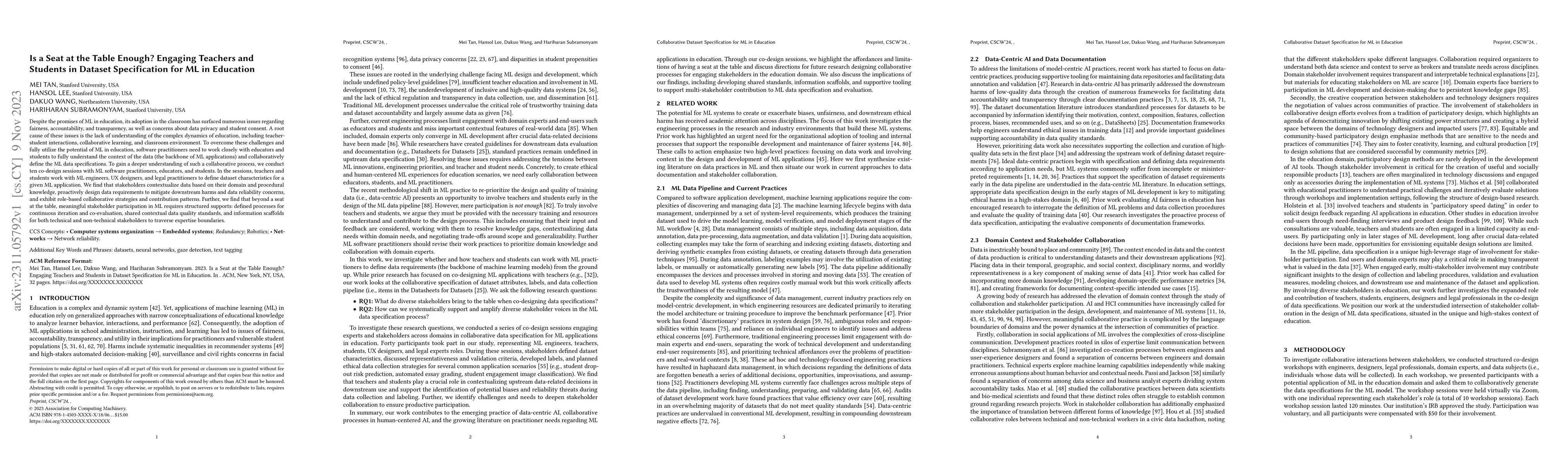Thumbnail for Is a Seat at the Table Enough? Engaging Teachers and Students in Dataset
  Specification for ML in Education