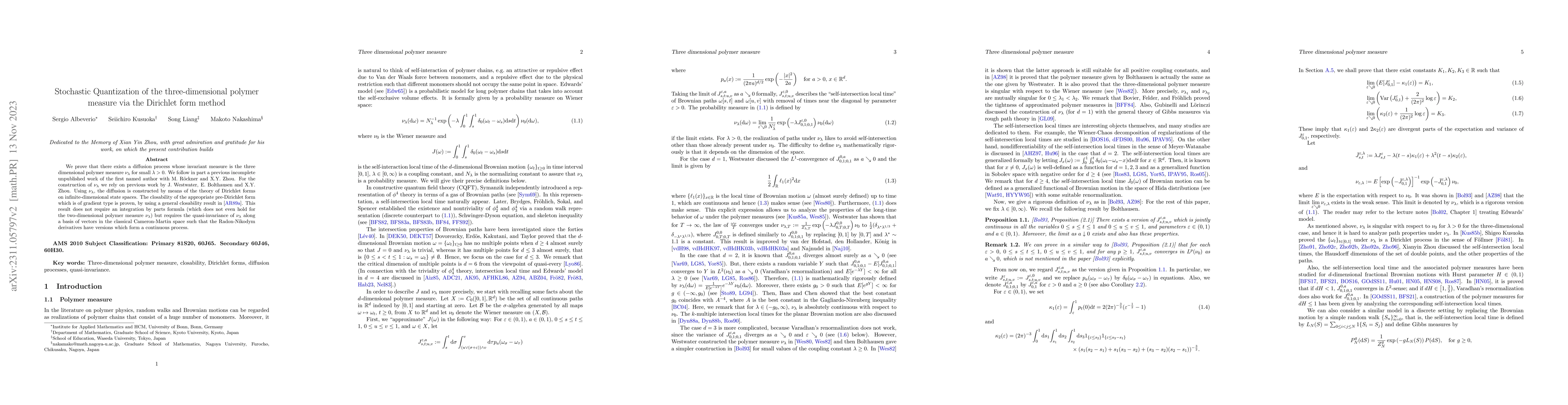 Thumbnail for Stochastic quantization of the three-dimensional polymer measure via the
  Dirichlet form method