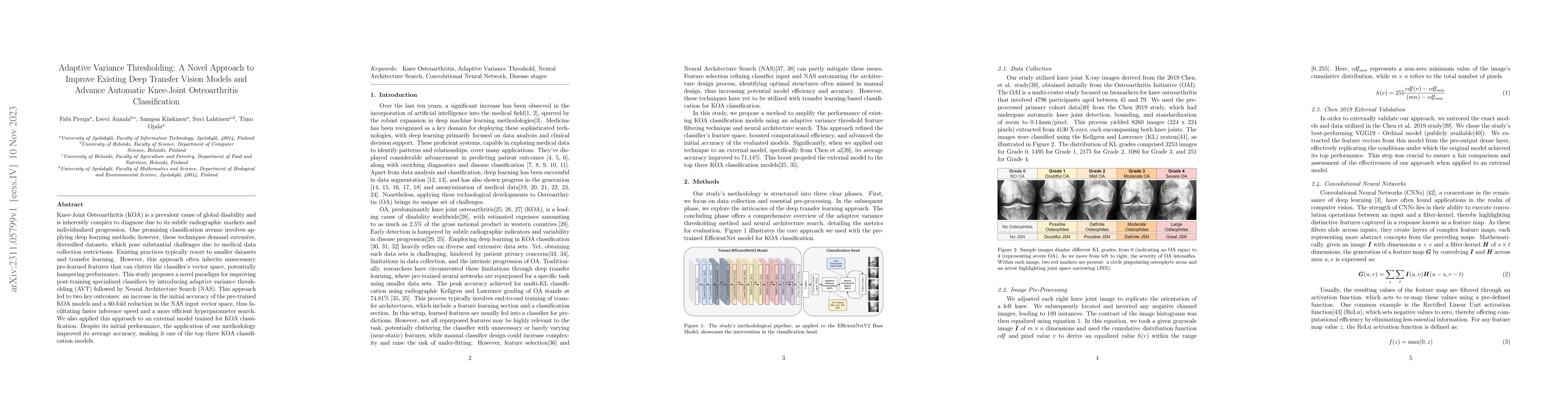 Thumbnail for Adaptive Variance Thresholding: A Novel Approach to Improve Existing
  Deep Transfer Vision Models and Advance Automatic Knee-Joint Osteoarthritis
  Classification