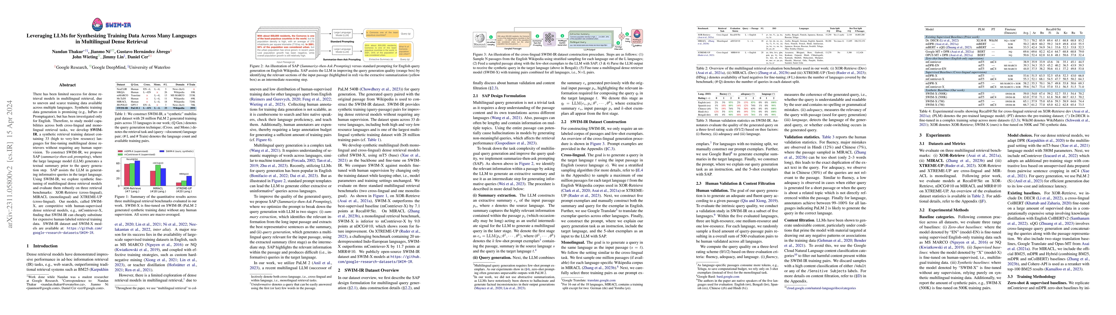 Thumbnail for Leveraging LLMs for Synthesizing Training Data Across Many Languages in
  Multilingual Dense Retrieval