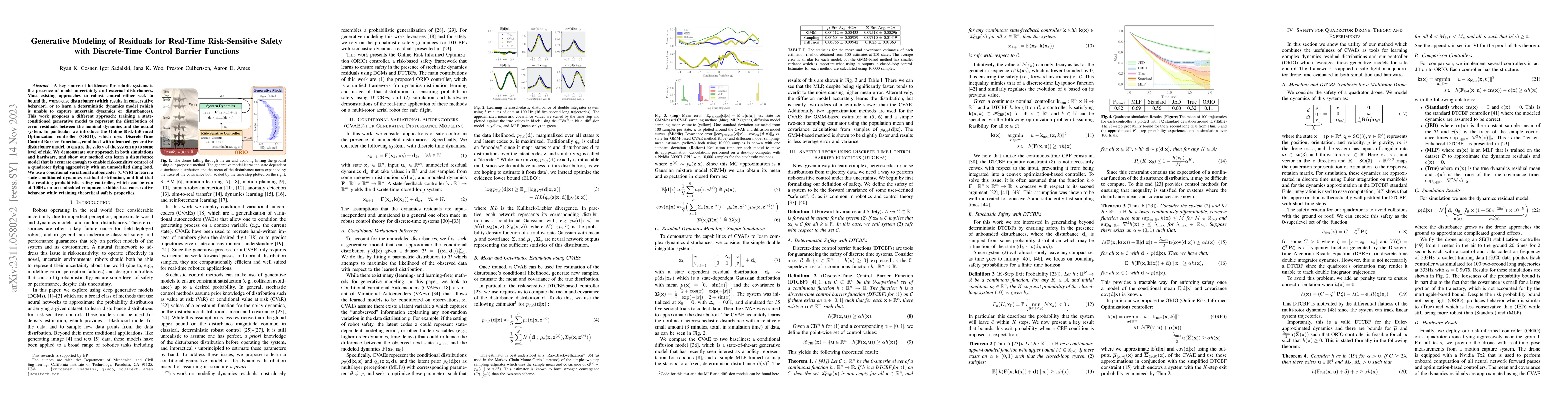 Thumbnail for Generative Modeling of Residuals for Real-Time Risk-Sensitive Safety
  with Discrete-Time Control Barrier Functions