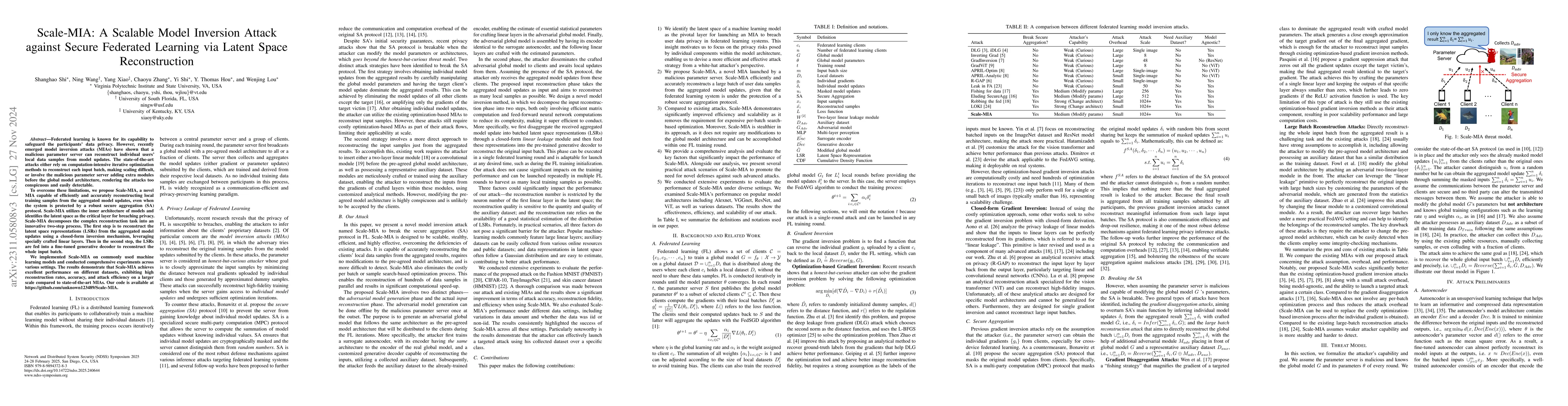 Thumbnail for Scale-MIA: A Scalable Model Inversion Attack against Secure Federated
  Learning via Latent Space Reconstruction