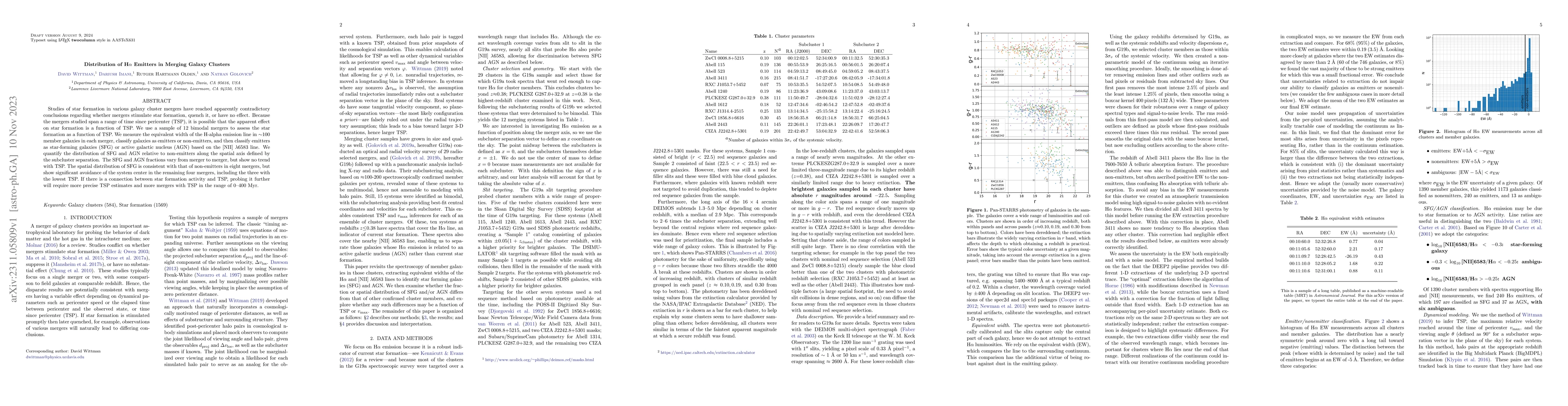 Thumbnail for Distribution of H-alpha Emitters in Merging Galaxy Clusters