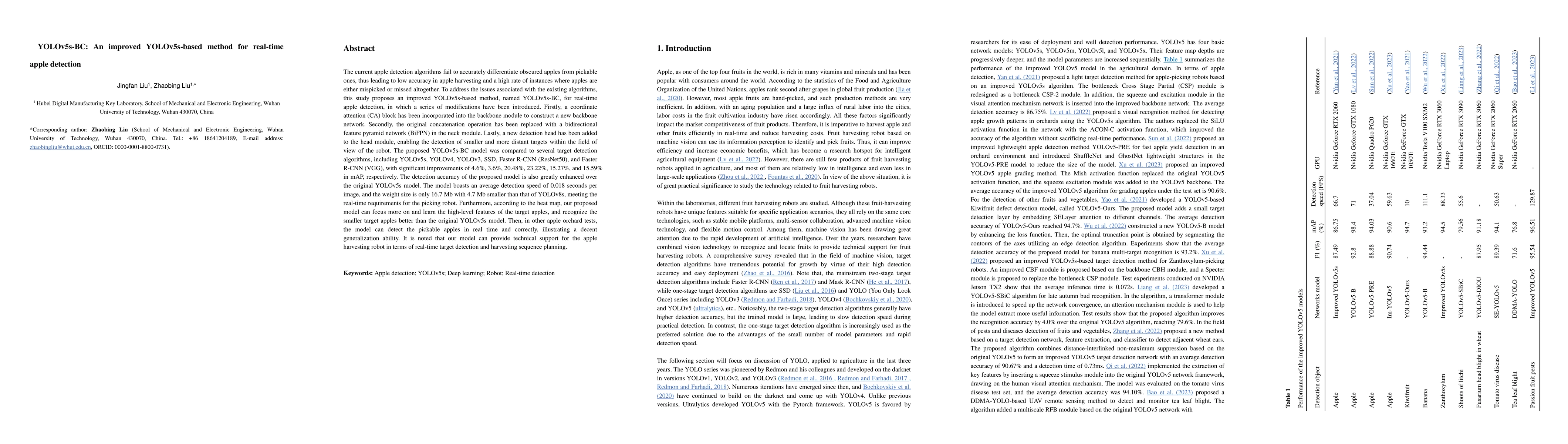 Thumbnail for YOLOv5s-BC: An improved YOLOv5s-based method for real-time apple
  detection