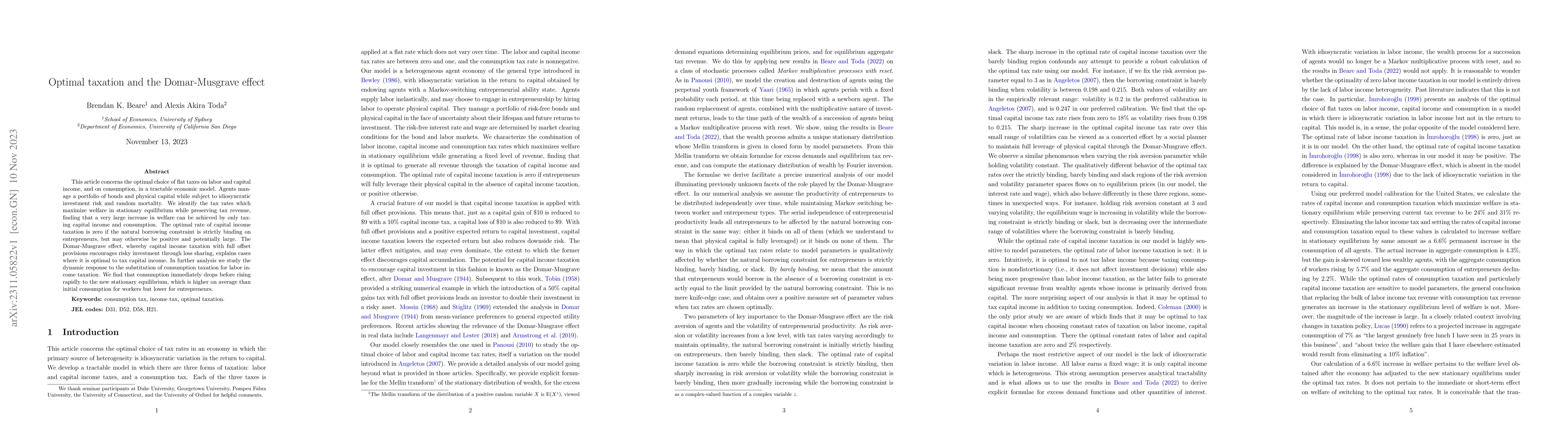 Thumbnail for Optimal taxation and the Domar-Musgrave effect