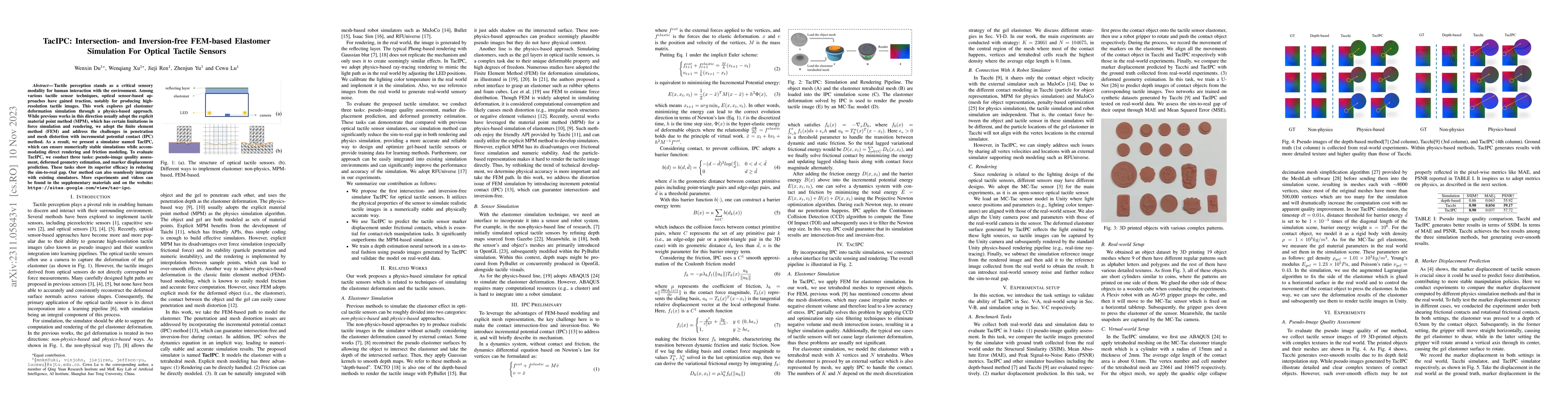 Thumbnail for TacIPC: Intersection- and Inversion-free FEM-based Elastomer Simulation
  For Optical Tactile Sensors