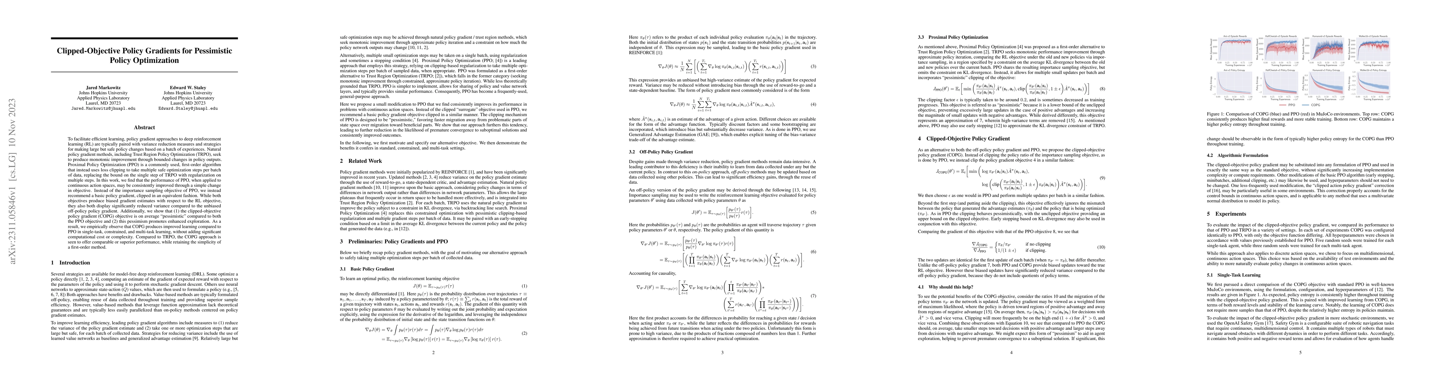 Thumbnail for Clipped-Objective Policy Gradients for Pessimistic Policy Optimization